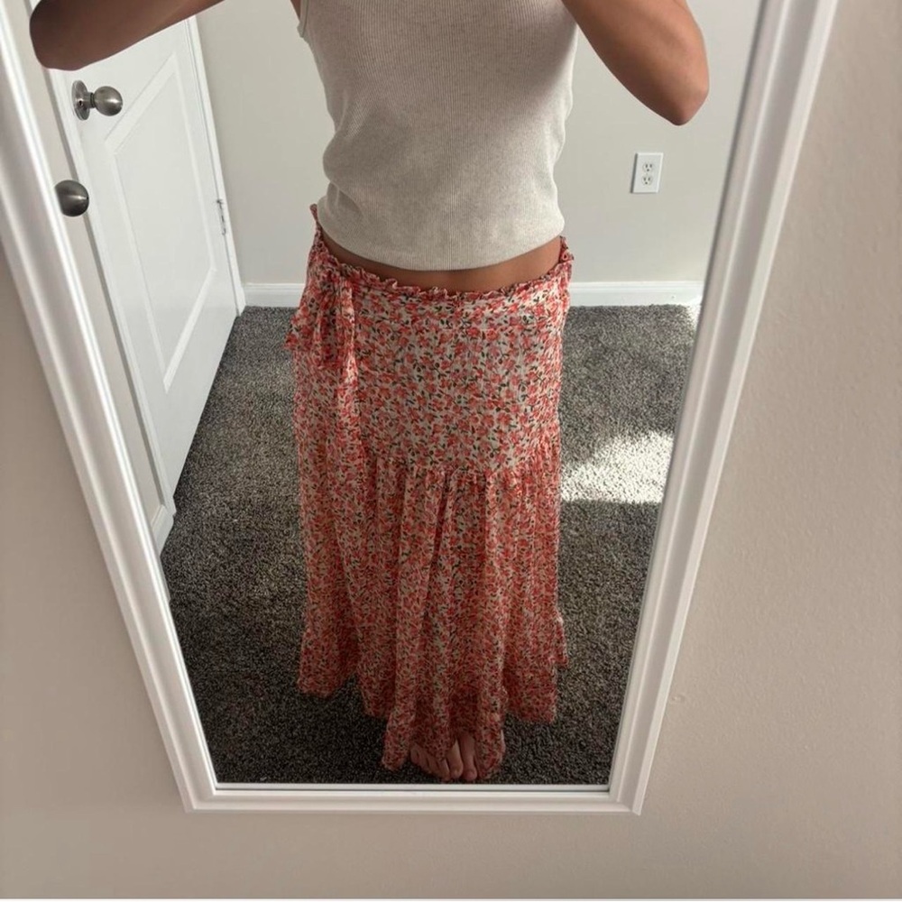 Elegant Floral Maxi Skirt in Red